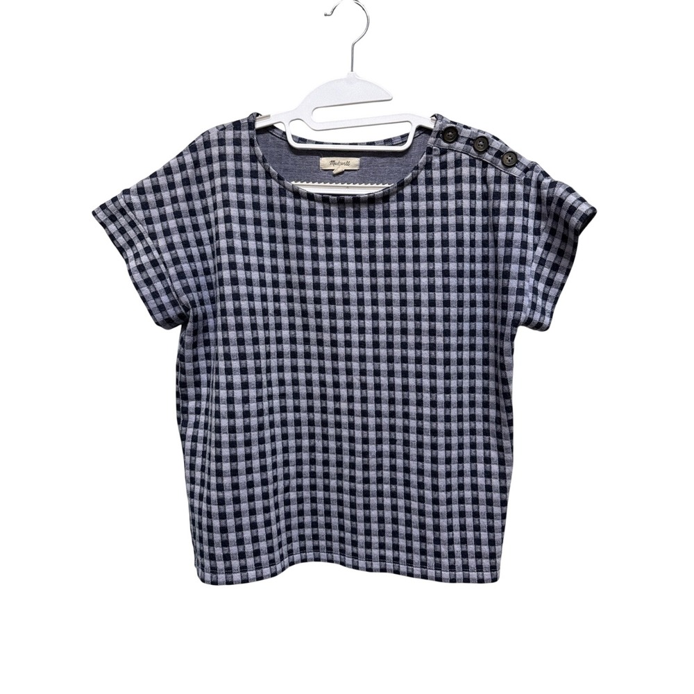 Madewell (Blue) Gingham Button Shoulder Top Womens Size S